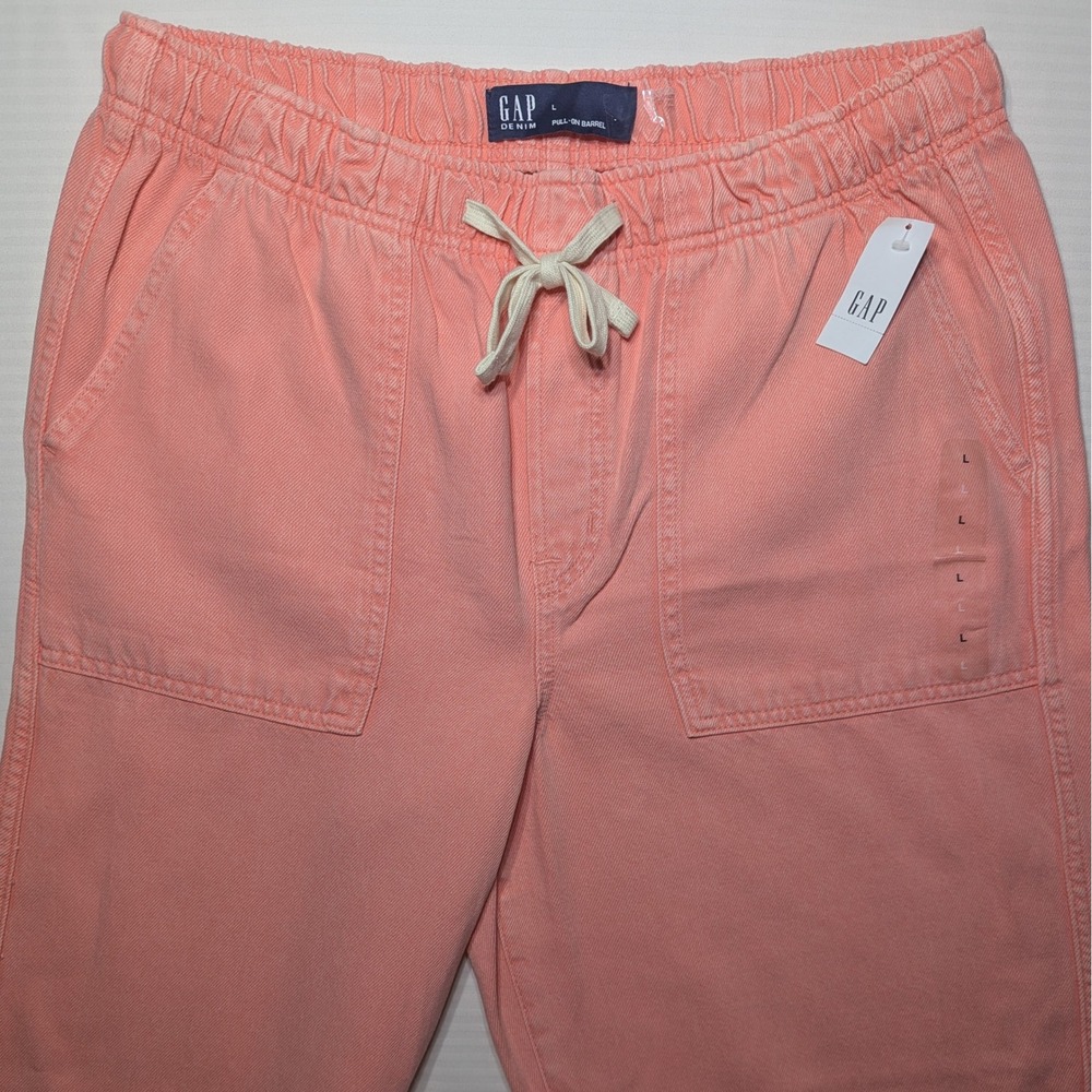 GAP Women Large Pull On Barrel Pants Cotton Coral Tea Rose Crop Jeans NWT